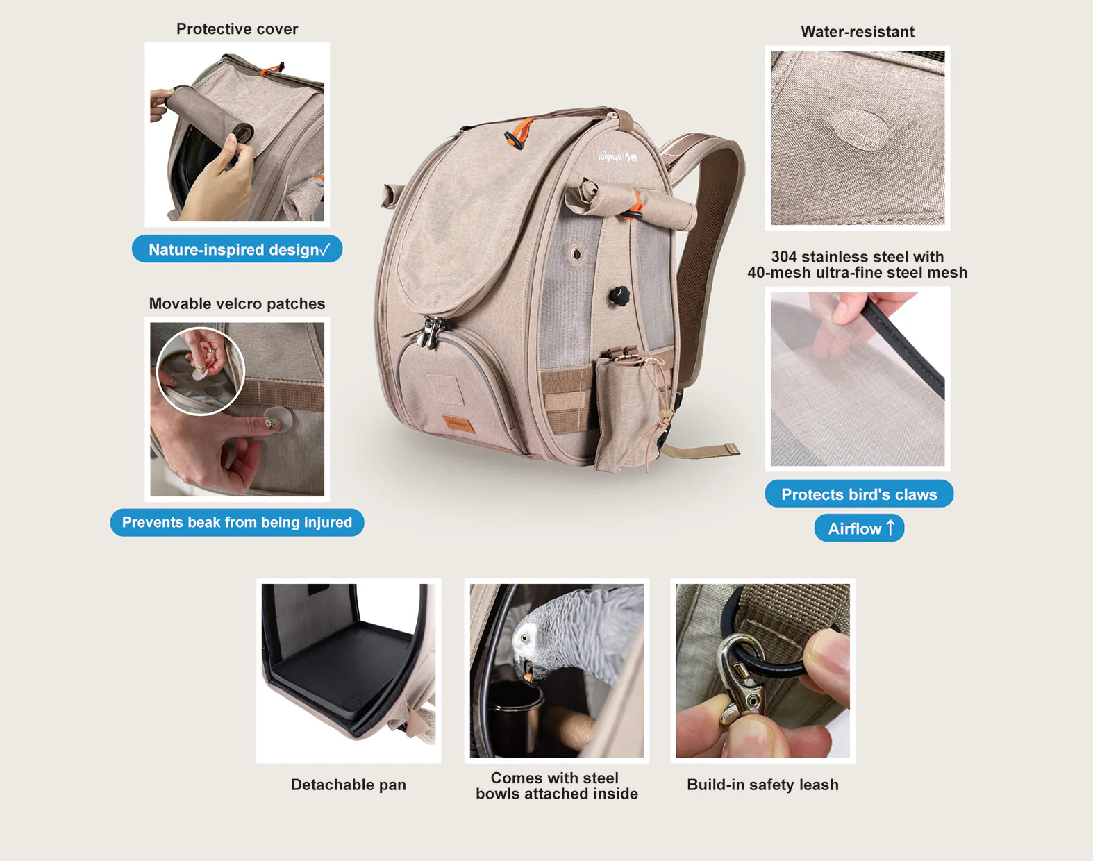 Ibiyaya BirdTricks TrackPack for Birds, Patented Bird Carrier Backpack with Perch, Airline Approved - PreOrders Only - Image 7